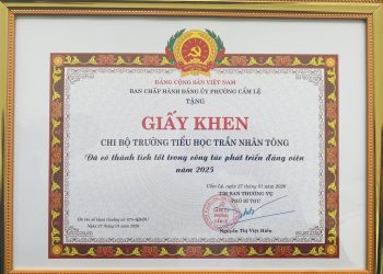 CHI BỘ TRƯỜNG TIỂU HỌC TRẦN NHÂN TÔNG ĐƯỢC ĐẢNG ỦY PHƯỜNG CẨM LỆ TẶNG GIẤY KHEN VÌ ĐÃ CÓ THÀNH TÍCH TỐT TRONG CÔNG TÁC PHÁT TRIỂN ĐẢNG VIÊN NĂM 2025.