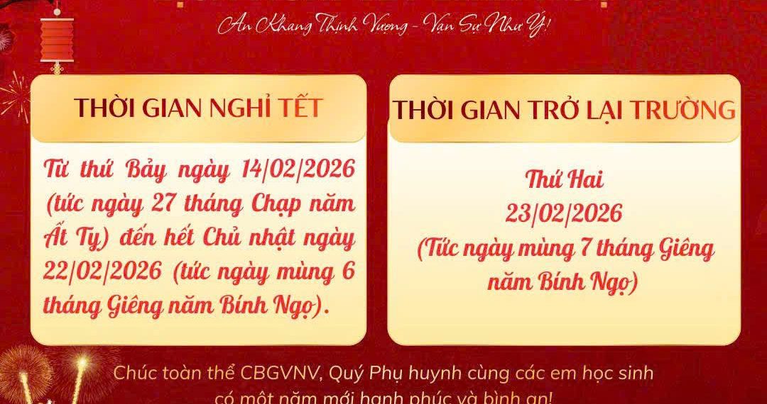 THÔNG BÁO LỊCH NGHỈ TẾT BÍNH NGỌ 2026