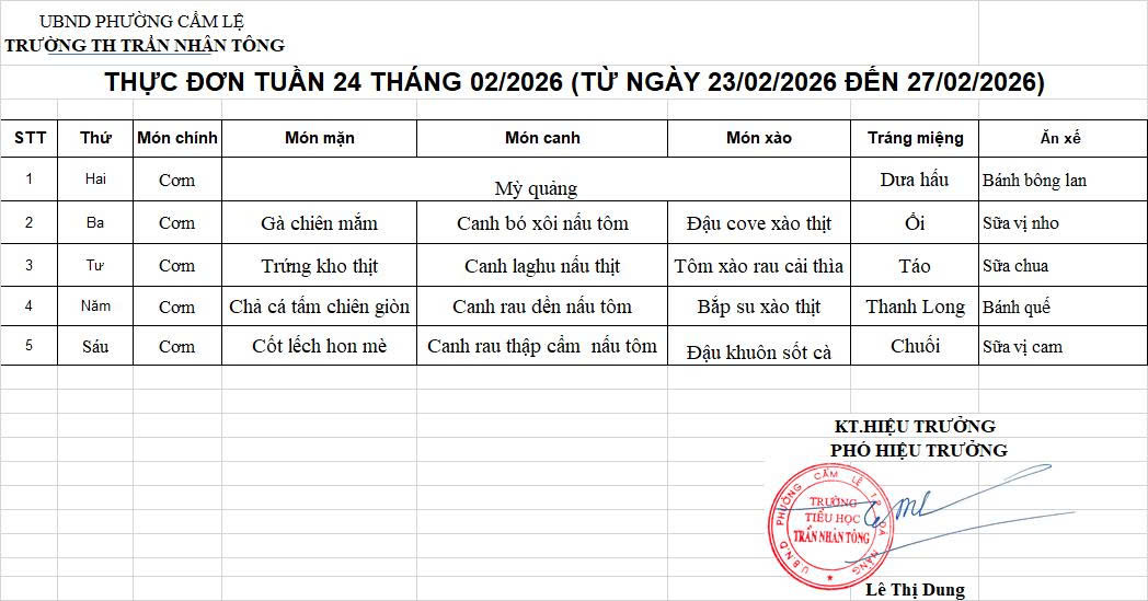 THỰC ĐƠN TUẦN 24 – NĂM HỌC 2025-2026
