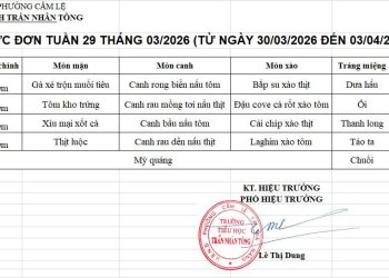 THỰC ĐƠN TUẦN 29 – NĂM HỌC 2025-2026